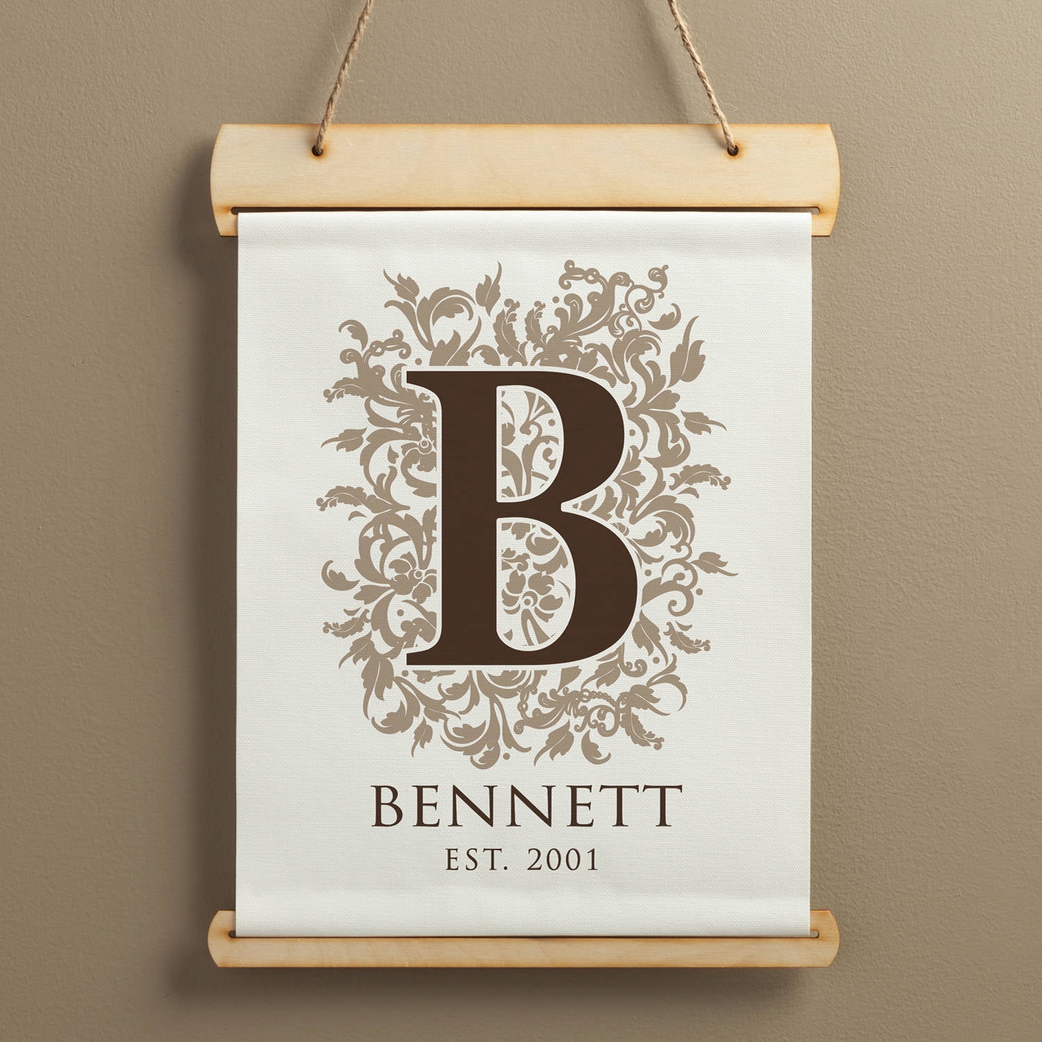 Floral Initial Personalized Hanging Canvas Banner