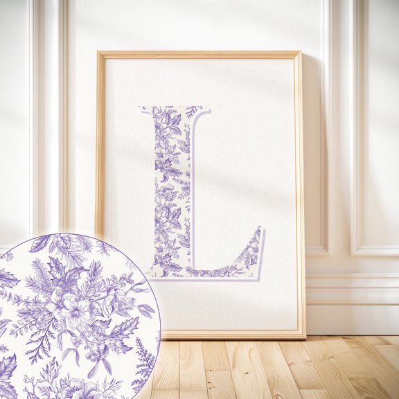 Floral Initial Purple Letter Nursery Decor Wall Art
