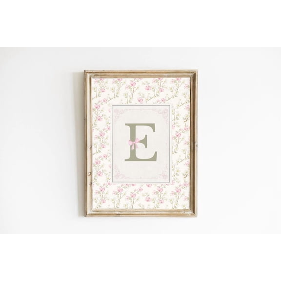 Floral Initial Wall Art For Nursery Sage Green And Pink Girls Print Cottagecore Letter Vintage Girl Farmhouse Decor Alphabet