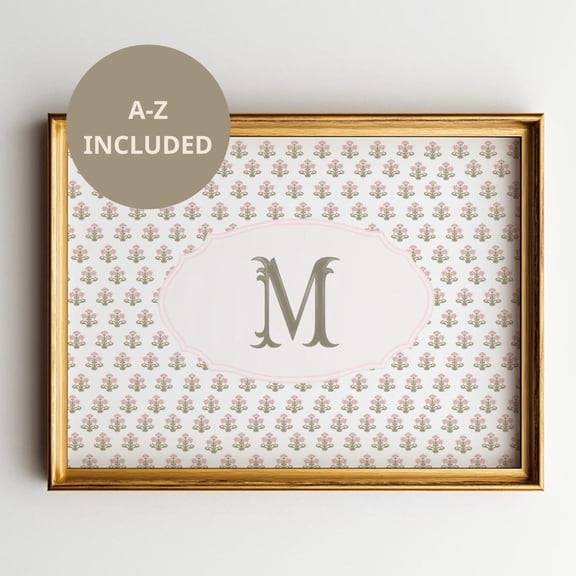 Floral Initial Wall Art Print, Vintage Cottagecore Alphabet Nursery Decor