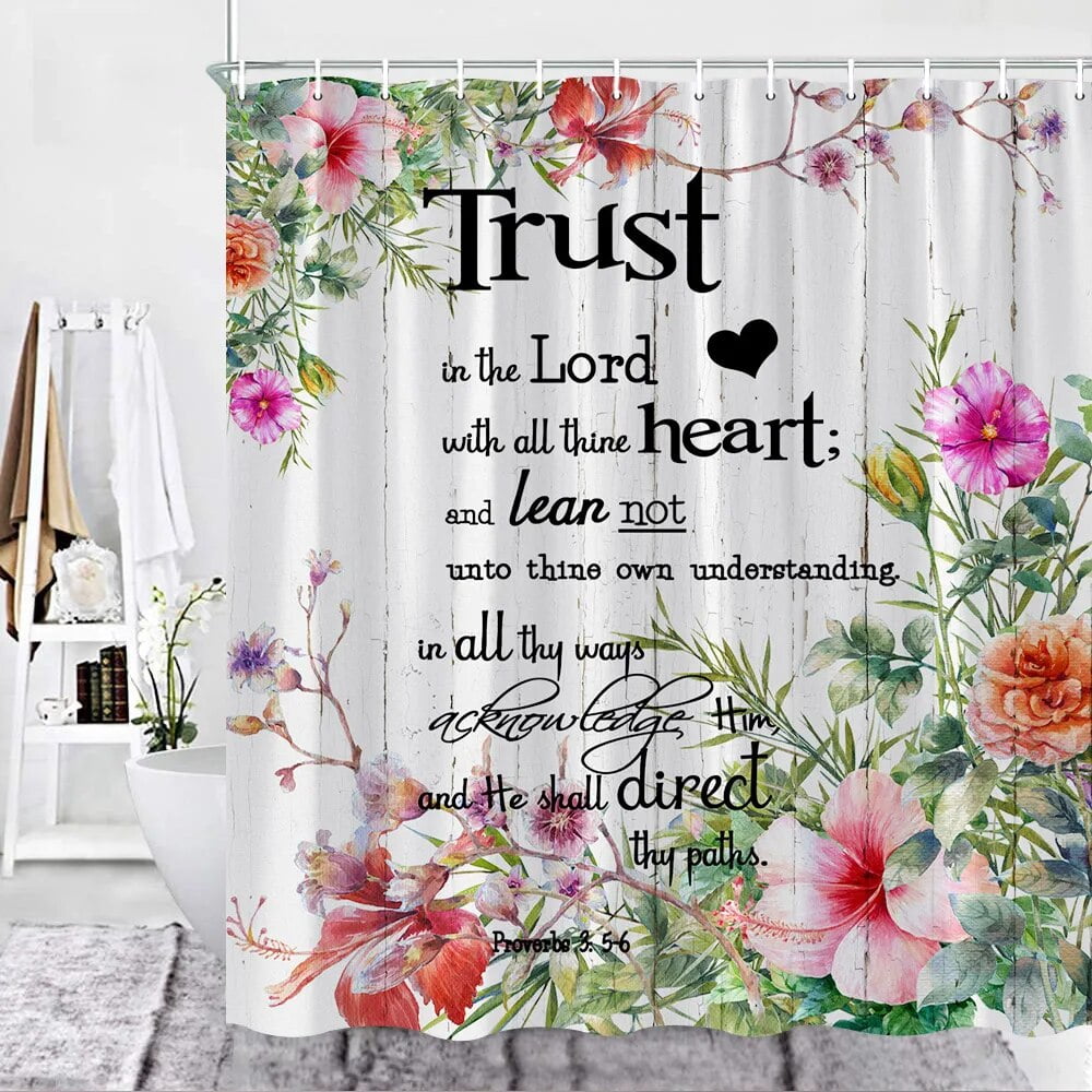 Floral Inspirational Quote Shower Curtain Set Spring Flower