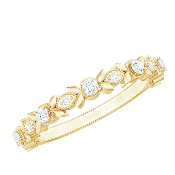 Rosec Jewels Floral Inspired 1/2 CT Natural Diamond Half Eternity Ring for Women in Gold, April Birthstone Ring, 18K Yellow Gold, US 13.00