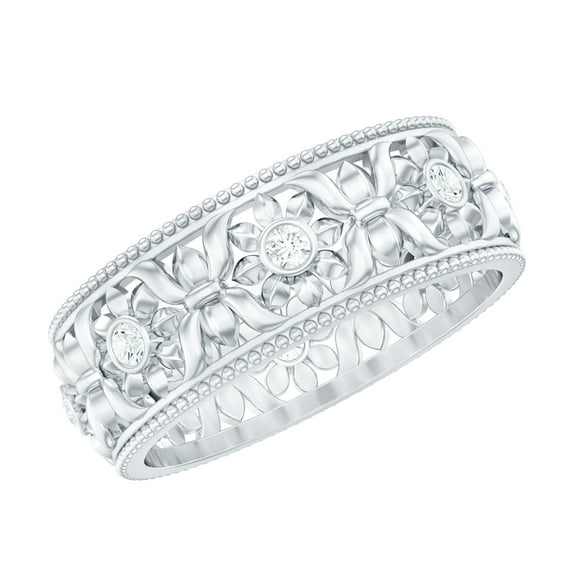 Rosec Jewels Floral Inspired Cubic Zirconia Eternity Band Ring for Women (AAAA Quality), 14K White Gold, US 12.00
