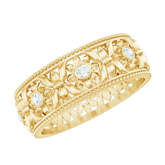 Rosec Jewels Floral Inspired Cubic Zirconia Eternity Band Ring for Women (AAAA Quality), 14K Yellow Gold, US 10.50