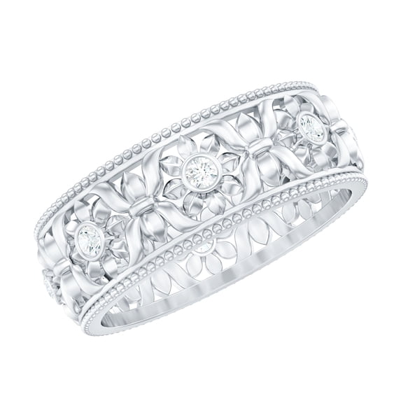Rosec Jewels Floral Inspired Cubic Zirconia Eternity Band Ring for Women (AAAA Quality), 925 Sterling Silver, US 7.00