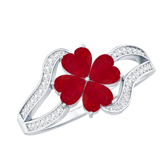 Rosec Jewels Ruby Floral Engagement Ring for Women - AAA Quality - Natural Ruby Diamond Ring with Jewelry Box, 10K White Gold, US 10.50