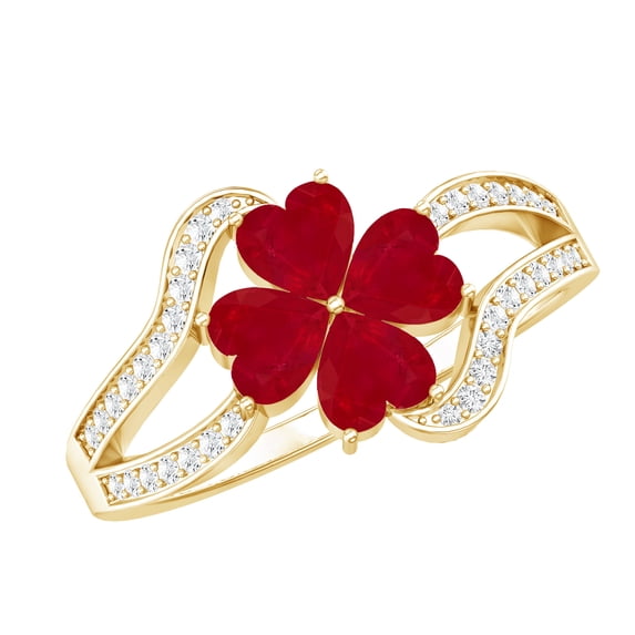 Rosec Jewels Ruby Floral Engagement Ring for Women - AAA Quality - Natural Ruby Diamond Ring with Jewelry Box, 14K Yellow Gold, US 5.50