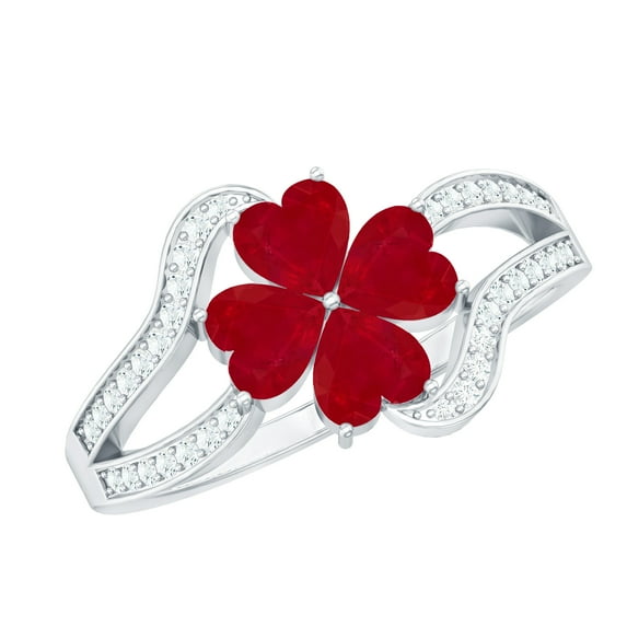 Rosec Jewels Ruby Floral Engagement Ring for Women - AAA Quality - Natural Ruby Diamond Ring with Jewelry Box, 18K White Gold, US 5.00