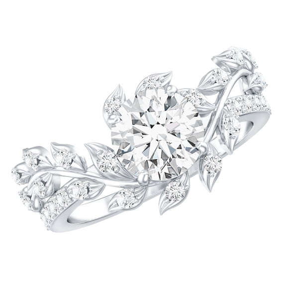 Rosec Jewels Nature Inspired Moissanite Engagement Ring for Women - Vine Leaf Ring - 7 mm Round - D-VS1 Quality Certified, 925 Sterling Silver, US 4.00