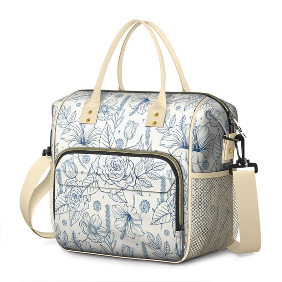 Floral Insulated Lunch Bag for Women Men, Large Reusable Lunch Box, Adult Leakproof Cooler Tote Bags Adjustable Strap for Work Picnic