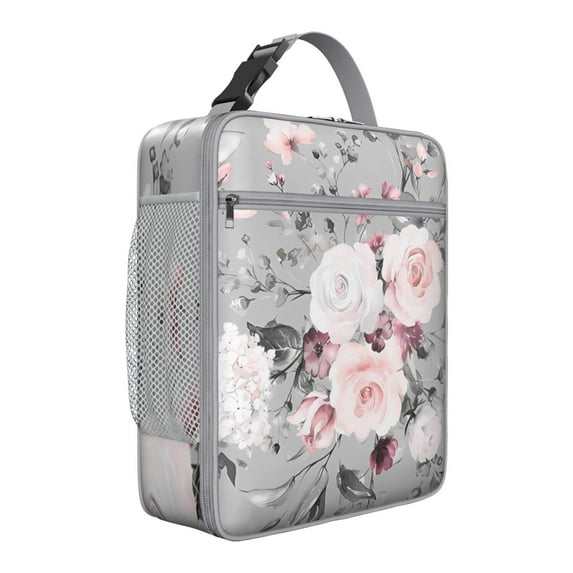 Floral Insulated Lunch Box Student Reusable Lunch Tote Bag with Detachable Handle Lunch Box Containers Picnic Travel