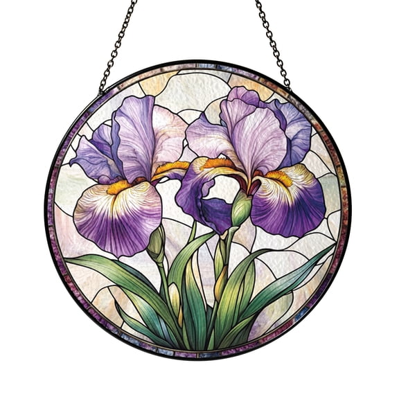 Floral Iris Stained Glass Style Panel – Decorative Window Art