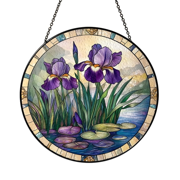 Floral Iris Stained Glass Style Panel – Decorative Window