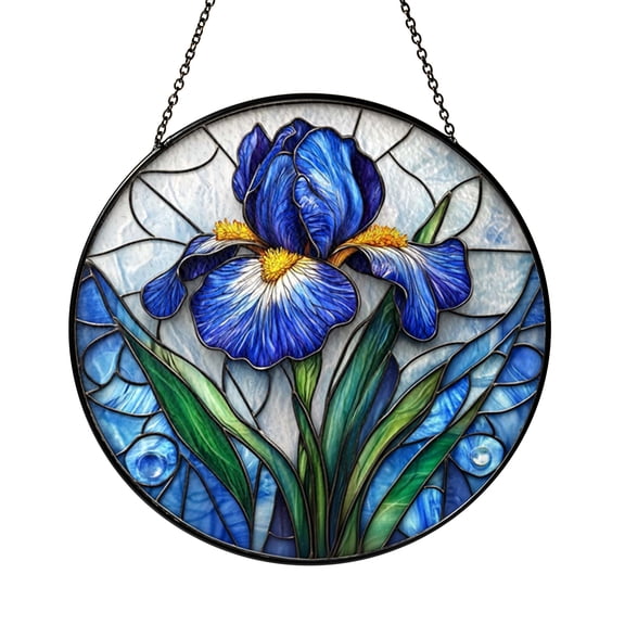 Floral Iris Stained Glass Style Pattern File, Decorative Flower Window Suncatcher Template, Botanical Glass Art Design for DIY Projects