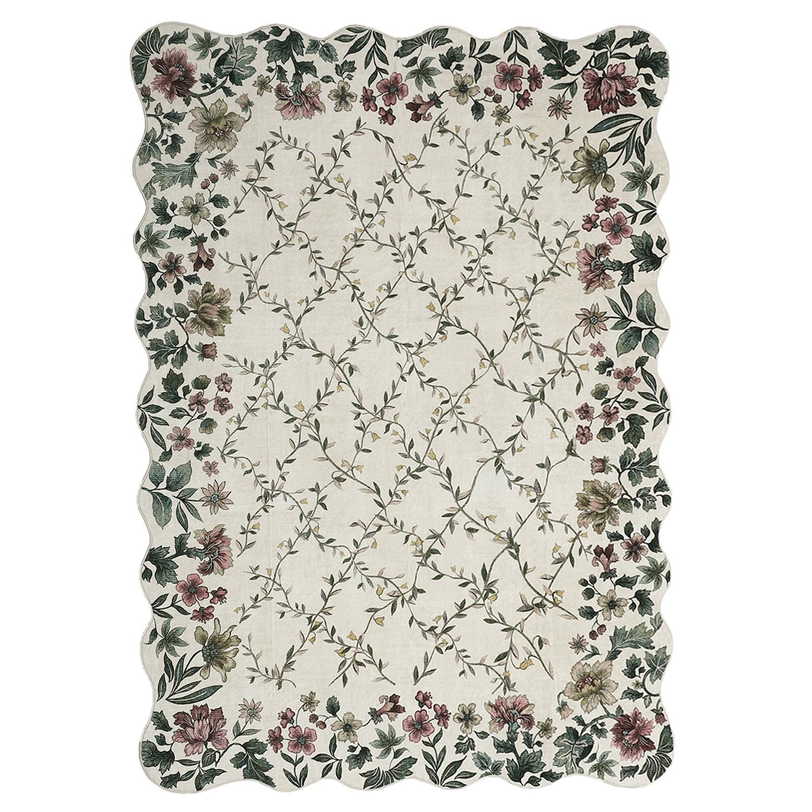 Floral Irregular Edge Carpet Indoor Non Slip Washable Boho Vintage ...