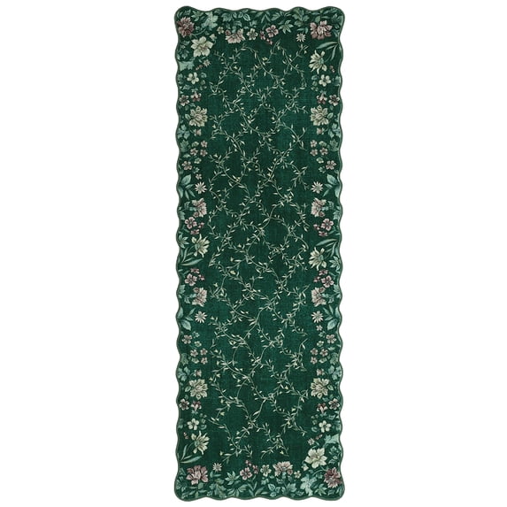 Floral Irregular Edge Carpet Indoor Non Slip Washable Boho Vintage Entry Rug Low Pile Throw Rugs for Entryway Green 2*6ft