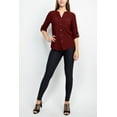 thumbnail image 1 of Floral + Ivy Notched Button Down 3/4 Sleeve Solid Knit Top with Front Pocket-WINE / L, 1 of 18