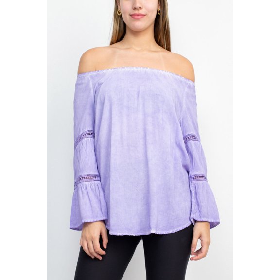 Floral + Ivy Off Shoulder Tiered Long Sleeve Rayon Peasant Top by Curated Brands