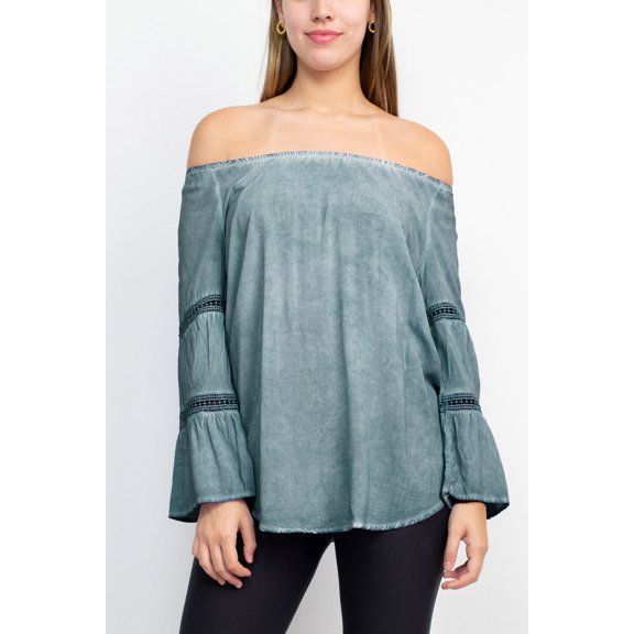 Floral + Ivy Off Shoulder Tiered Long Sleeve Rayon Peasant Top by Curated Brands