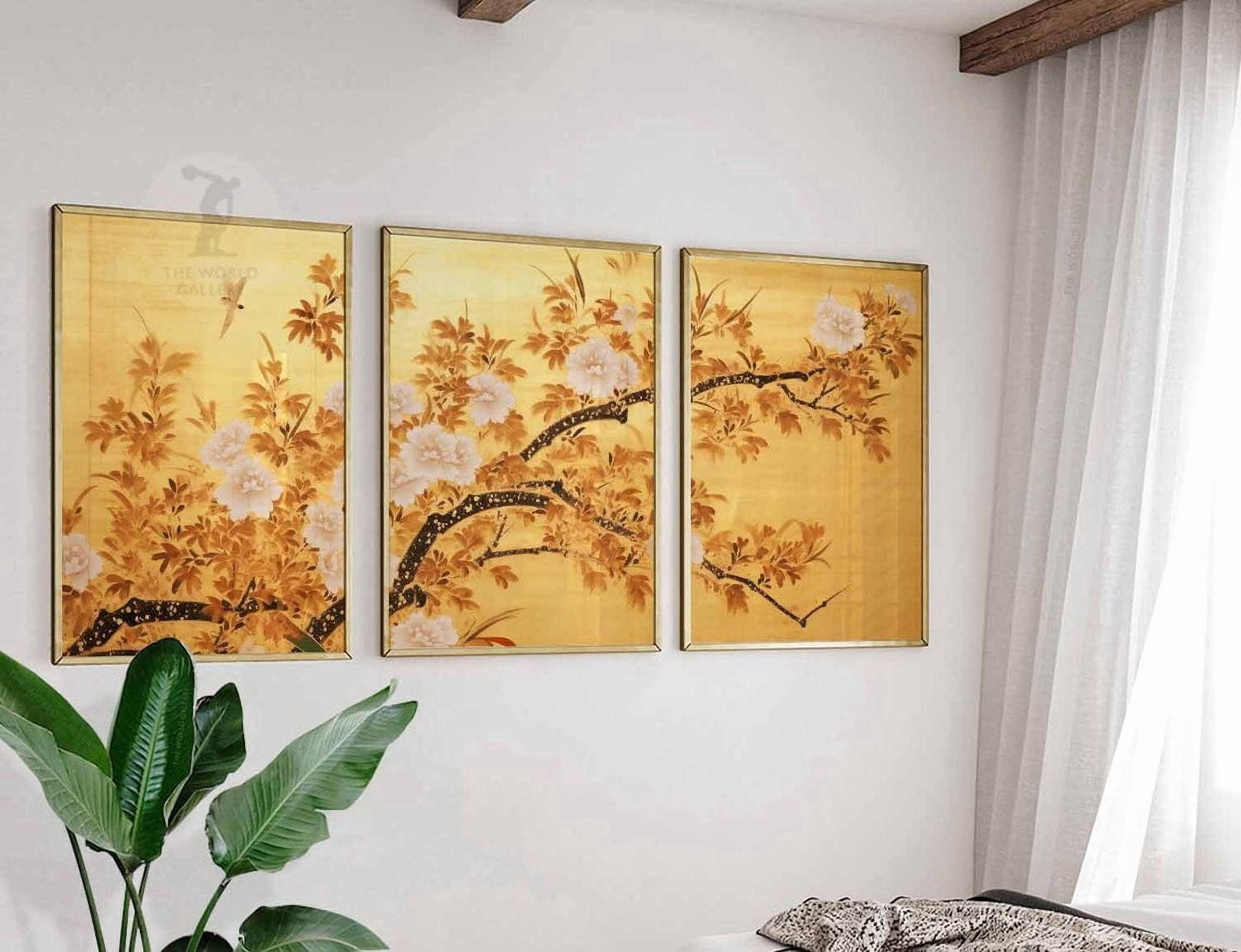 Floral Japanese Asian Japanese Golden Floral Ogata Korin Poster, Set 3 ...