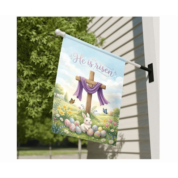 Floral Jesus Cross Flag He Is Risen Christian Religious Church Flag 12x18 POLE NOT INCLUDED Garden Flag