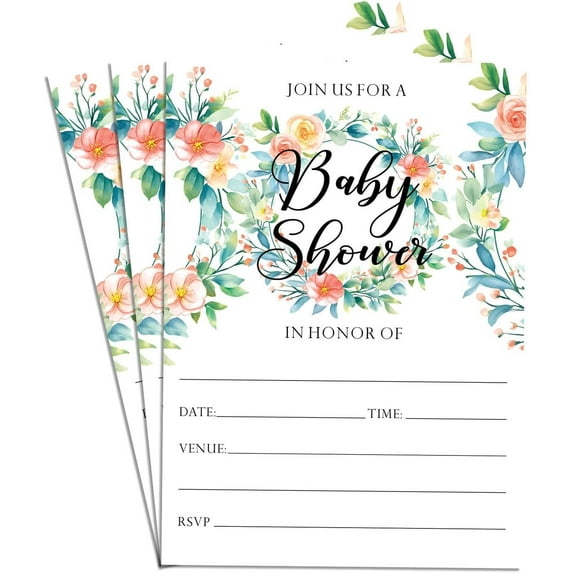 Floral Join US For A Baby Shower Party Fill In Invites Card 75 Invitations 4x6"