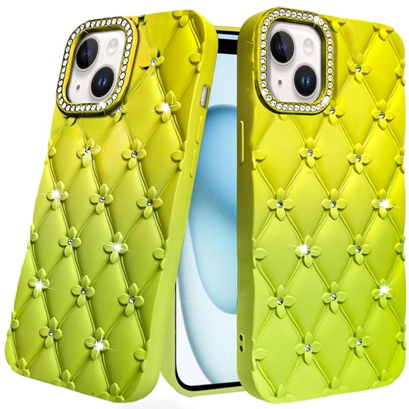 Floral Joy Diamond Crystal TPU Case for iPhone 15 - Yellow Green