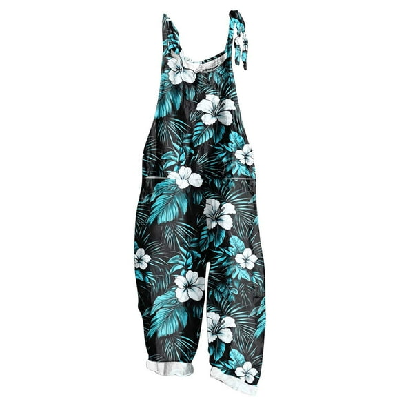 Floral Jumpsuits for Women Linen Loose Casual Summer Rompers Boho Rompers Wide Leg Bib Overall with Pockets Short Overalls Multicolor 4XL