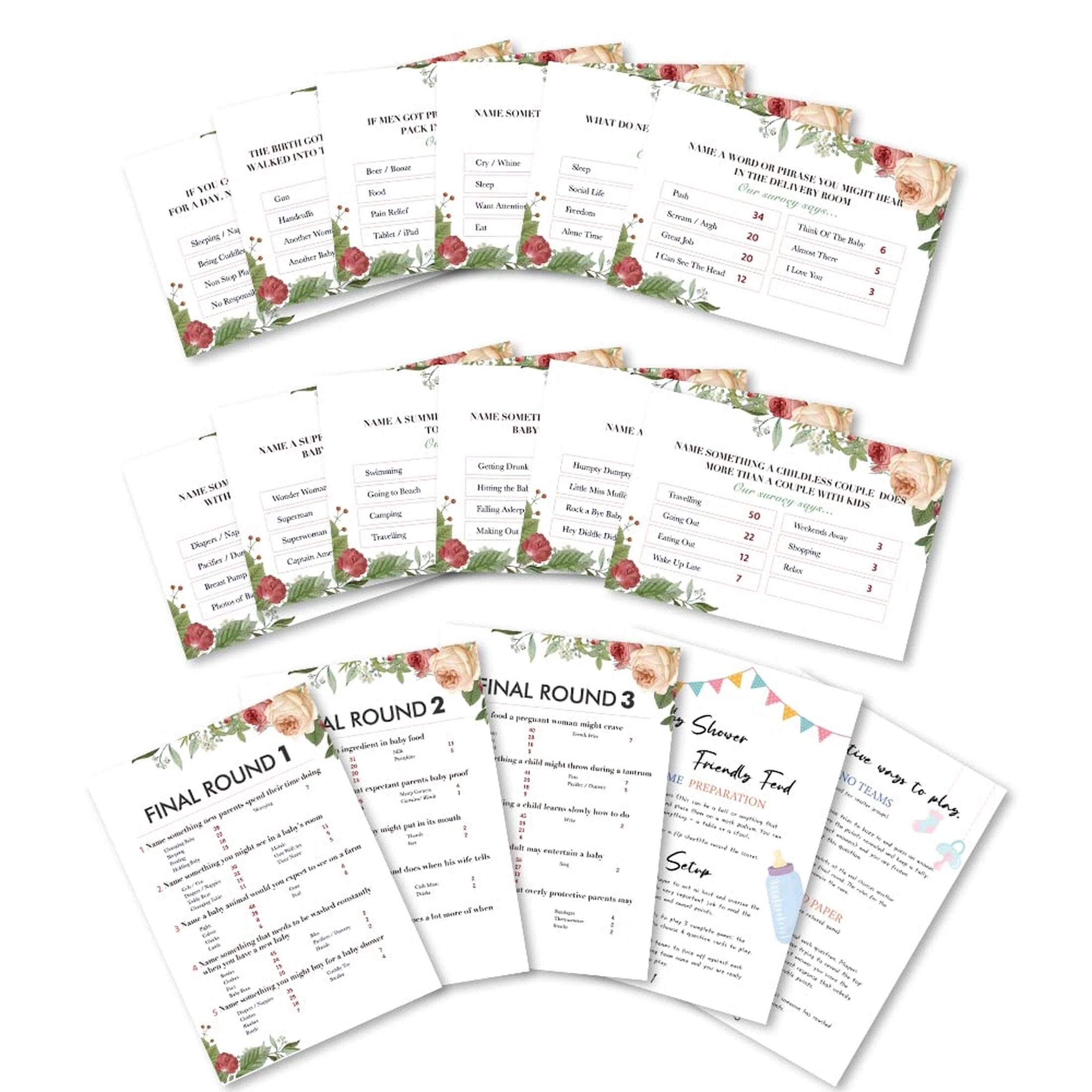 Floral Jungle Baby Shower Feud Game - Engage Guests with Fun Quiz Cards ...