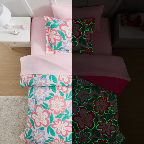 Full Size Comforter Sets for Boys Girls,5 Pieces Glow in The Dark Kids Full Size Bedding Sets with Sheets,Comforter,Fitted Sheet,Flat Sheet,Pillowcase and Pillow Sham,Floral