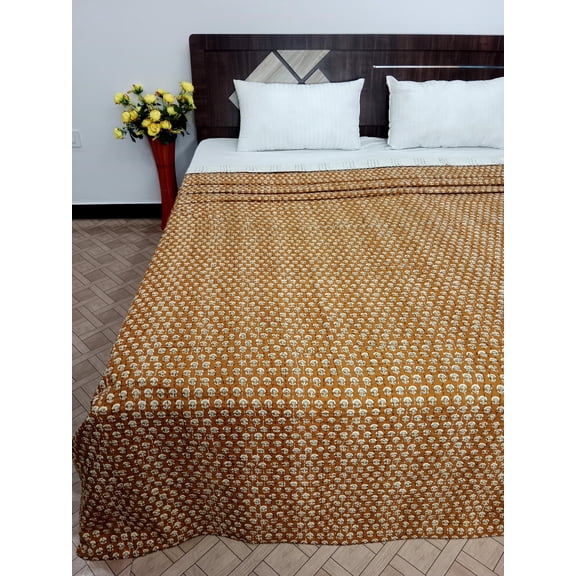 Floral Kantha Quilt Bedspread: Hand-Stitched Indian Throw Blanket