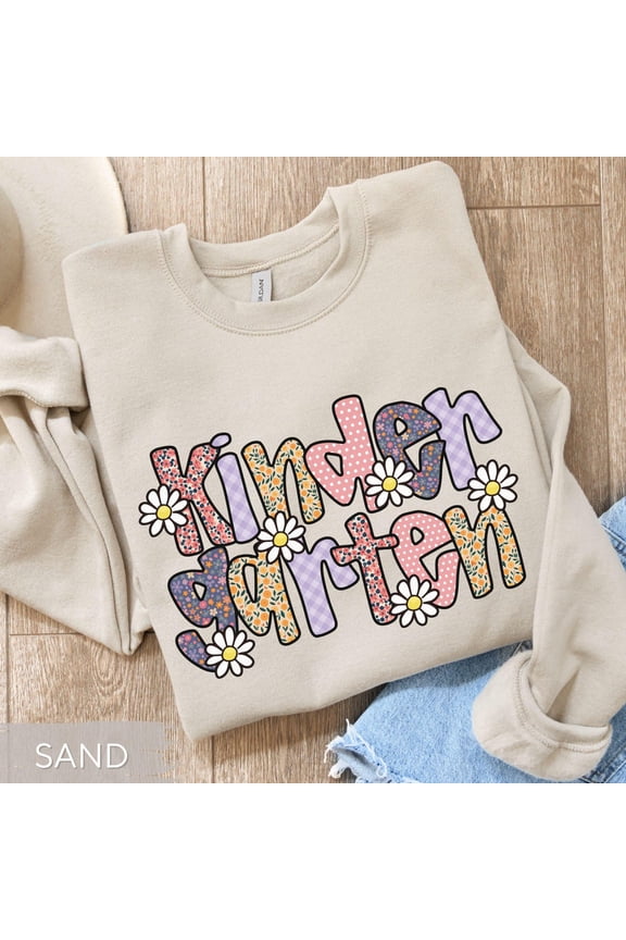 Floral Kindergarten Teacher Sweatshirt: Kindergarten Bubble Patterned Retro Teacher Sweater All Size S-5Xl
