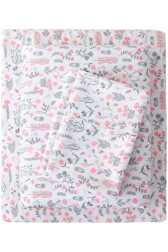 Floral King Sheet Set - 4 Piece Vintage Cute Red Flower Patterned Bed Sheets - Soft, Breathable Microfiber Sheets with Deep Pocket, Non-Slip Fitted Sheets & Pillowcases