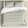thumbnail image 1 of Floral King Size Duvet Cover Set, Blooming Petals Bouquet Shabby Chic Style Feminine Pattern Abstract Nature, Decorative 3 Piece Bedding Set with 2 Pillow Shams, Ivory Tan Blue Grey, by Ambesonne, 1 of 3