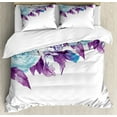 thumbnail image 1 of Floral King Size Duvet Cover Set, Vintage Classic Flower Petals Bridal Wedding Romance Shabby Chic Design Art, Decorative 3 Piece Bedding Set with 2 Pillow Shams, Pale Blue Purple, by Ambesonne, 1 of 3