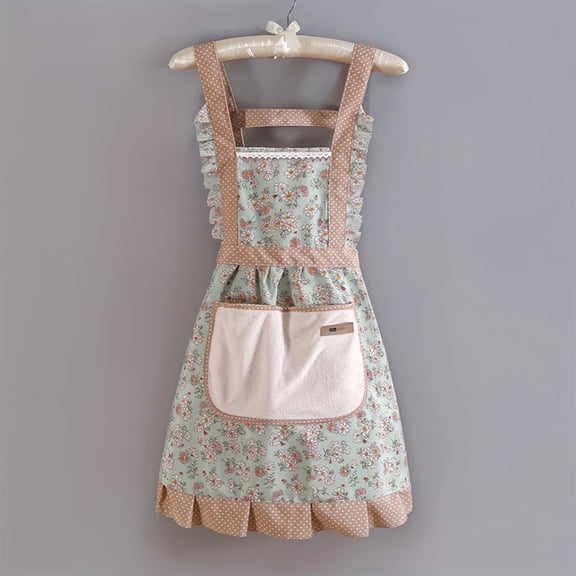 Floral Kitchen Apron for Women with Large Pocket Waterproof Cotton Cooking Apron with Adjustable Strap, Cute Vintage Floral Apron for Baking, Cooking, Painting & Gardening (Pink)