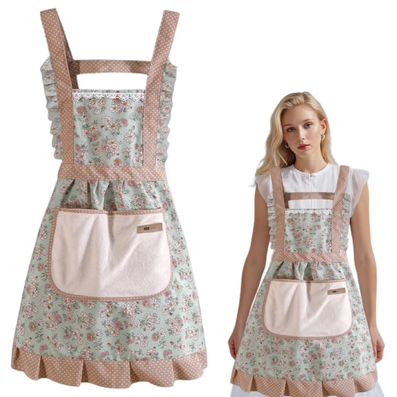 Floral Kitchen Cooking Aprons Kitchen Cooking Home Use Oil Prevention Work Cover Women'S Apron Skin Friendly Fabric Strap Cotton Canvas Aprons Kitchen Apron With Pocket Printed