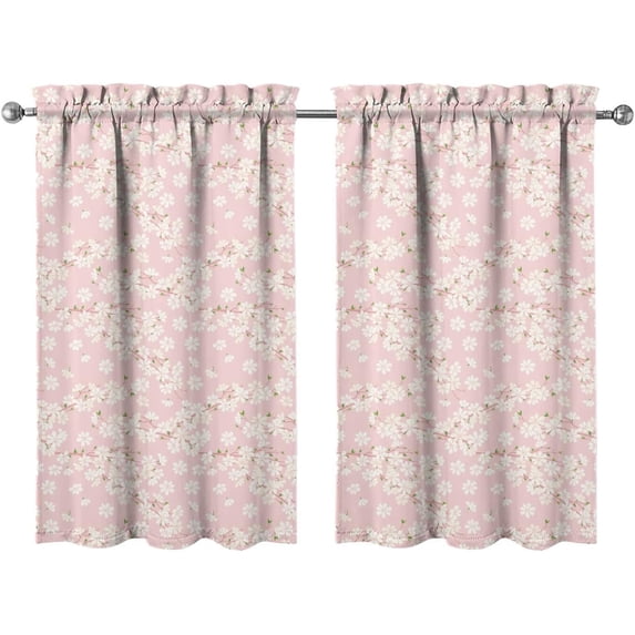 Floral Kitchen Curtains 24 Inch Length Pink Window Curtain Over Sink Spring Small Short Tier for Bathroom Cafe Rod Pocket (2 Panels, 27.5" W x 24" L)