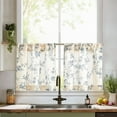 thumbnail image 1 of Floral Kitchen Curtains 24 Inch Linen Tier Curtains Farmhouse Cafe Half Window Drapes Over Sink Light Filtering for Living Room Laundry RV Rod Pocket 2 Panels Blue on Beige, 1 of 3