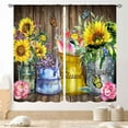 thumbnail image 1 of Floral Kitchen Curtains, Rustic Spring Sunflower on Wood Farmhouse Country Plant Rod Pocket Blackout Window Treatments Drape for Bedroom Living Room Fabric 2 Panel Sets, 42"x54" Inch, 1 of 5