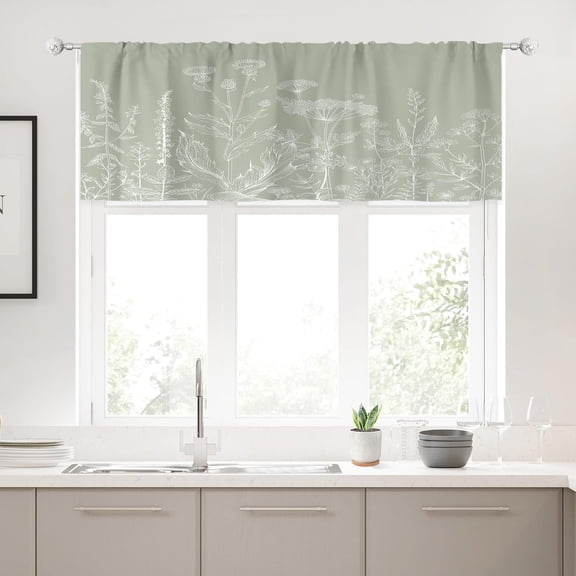 Floral Kitchen Curtains Small Wildflower Cafe Curtains Green Leaves Plant Botanical Rod Pocket Farmhouse Sage Herb Living Room Bedroom Window Drape Treatment Fabric 2 Panels 27.5 x 39 Inch