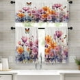 thumbnail image 1 of Floral Kitchen Curtains Watercolor Window Curtains Valance and Tier Set 36 Inch, Purple Orange Flowers Rod Pocket Short Tier Curtain, Modern Small Cafe Curtains for Kitchen Decor, 1 of 6