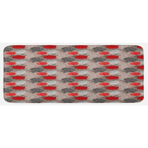 Floral Kitchen Mat, Blossoming Peonies Vintage Botanical Composition Abstract Petals and Buds, Plush Decorative Kitchen Mat with Non Slip Backing, 47" X 19", Multicolor, by Ambesonne