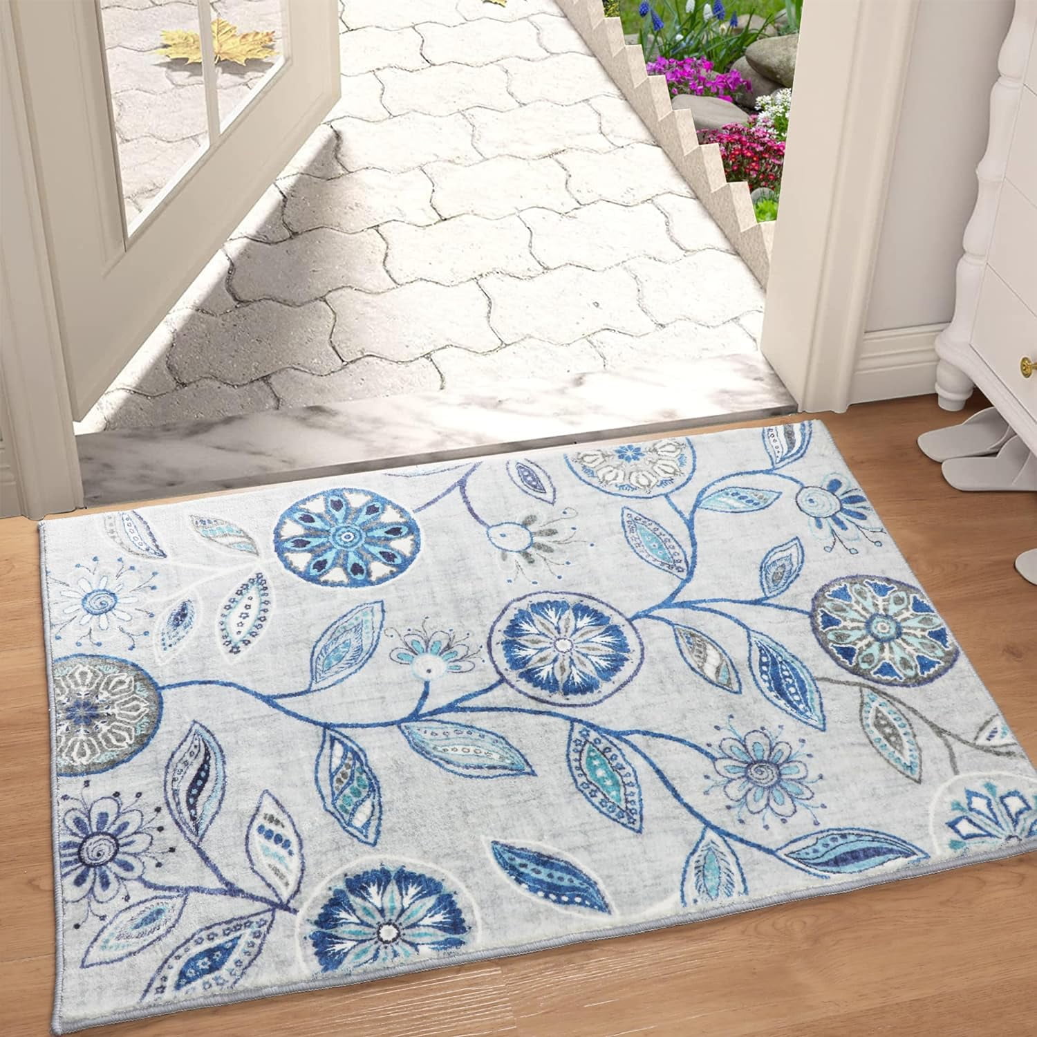 Floral Kitchen Mat Door Mat Indoor Entrance, 2x3 Machine Washable Small