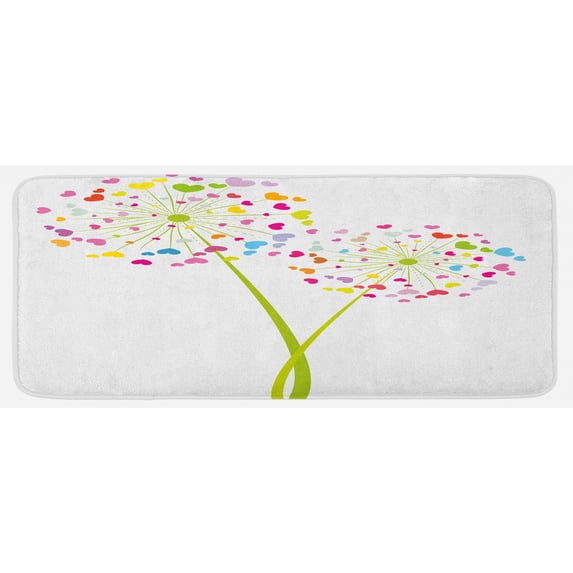 Floral Kitchen Mat, Spring Dandelion Flower with Heart Shaped Colorful Petals Romance Valentines Design, Plush Decorative Kitchen Mat with Non Slip Backing, 47" X 19", Multicolor, by Ambesonne
