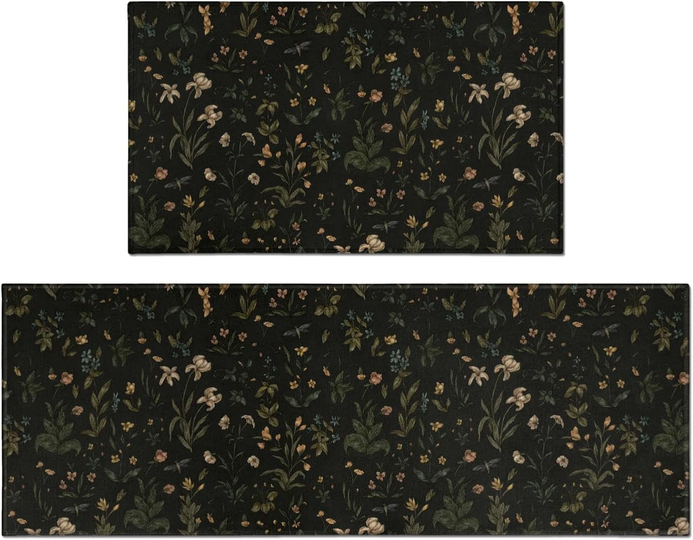 Floral Kitchen Rug Set,Black Kitchen Mats for Floor Seasonal Kitchen ...