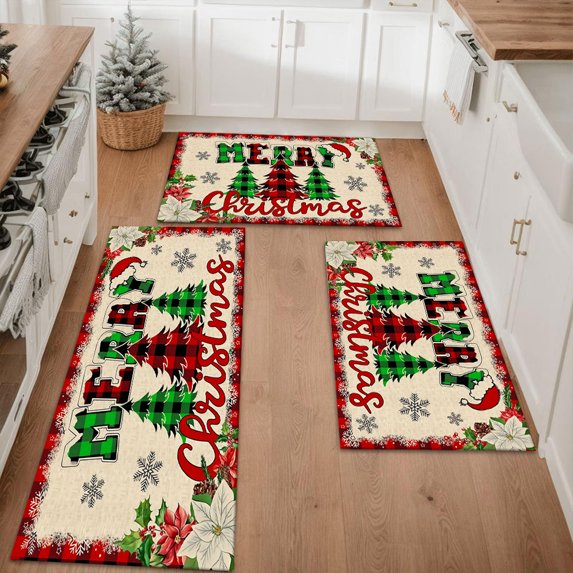 Floral Kitchen Rugs Sets of 3, Non Slip Kitchen Rugs and Mats Washable Farmhouse Kitchen Rugs Floral Kitchen Floor Mat Carpet Runner Rugs for Hallway Laundry Room