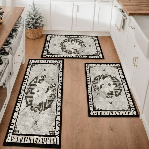 Floral Kitchen Rugs Sets of 3, Non Slip Kitchen Rugs and Mats Washable Farmhouse Kitchen Rugs Floral Kitchen Floor Mat Carpet Runner Rugs for Hallway Laundry Room