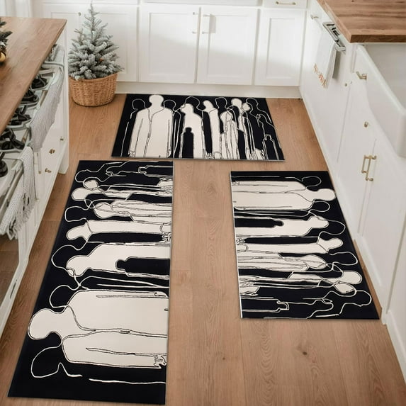 Floral Kitchen Rugs Sets of 3, Non Slip Kitchen Rugs and Mats Washable Farmhouse Kitchen Rugs Floral Kitchen Floor Mat Carpet Runner Rugs for Hallway Laundry Room