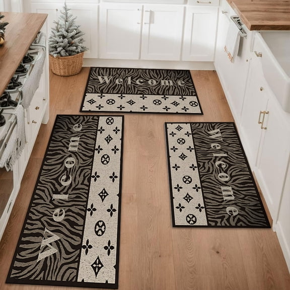 Floral Kitchen Rugs Sets of 3, Non Slip Kitchen Rugs and Mats Washable Farmhouse Kitchen Rugs Floral Kitchen Floor Mat Carpet Runner Rugs for Hallway Laundry Room